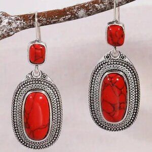 Exquisite Red Synthetic Gemstone Bohemian Vintage Drop Dangle Earrings
